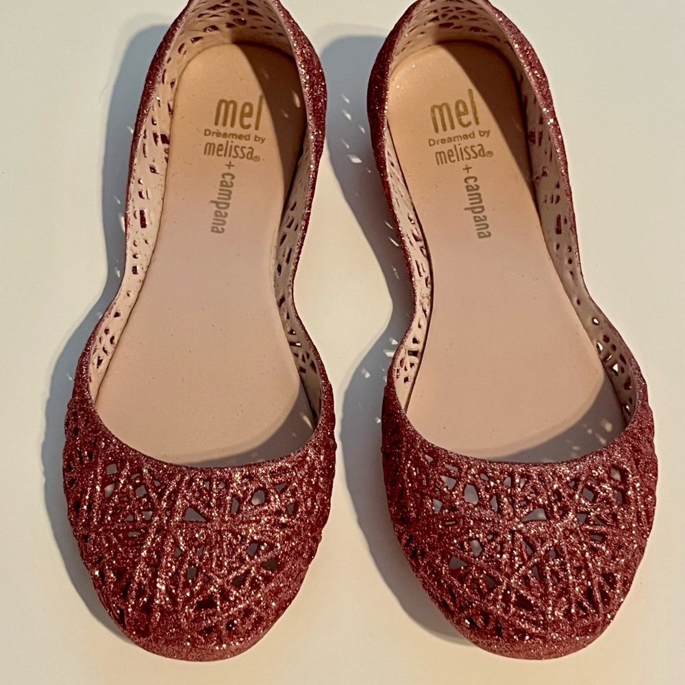 NEW Mel Dreamed by Melissa Campana Glitter Zig Zag Flats Girls Size 13 Pink